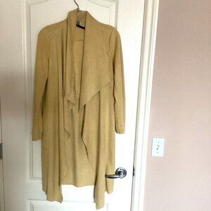Meg & Margot Women's Faux Suede Yellow Open Coat Long Duster Size M Office